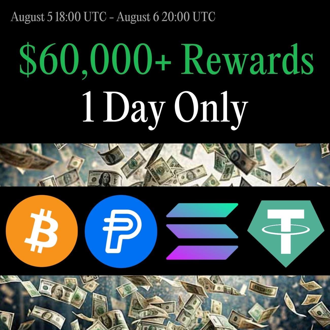 $60,000 1 Day Challenge: Trade BTC, SOL, PYUSD, USDT $60,000 1 Day Challenge: Trade BTC, SOL, PYUSD, USDT